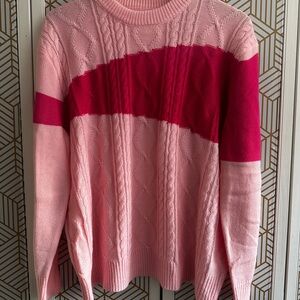Pink with fuchsia cable sweater. Size XL